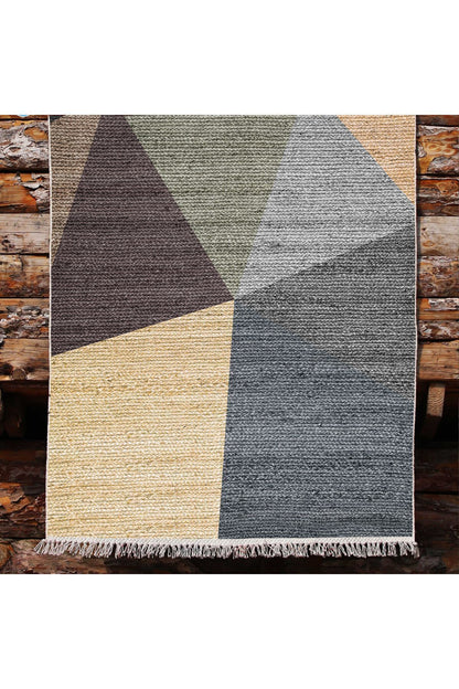 Cotton Kilim 27 Çok Renkli Geleneksel Motif Çizgili Desenli Dekoratif Yıkanabilen Dokuma Taban Kilim