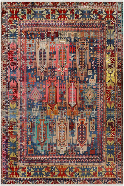 Halı Vagonu73 Fuşya Tonlarında Klasik Salon Halısı Saçaklı Yıkanabilen Dekoratif Halı