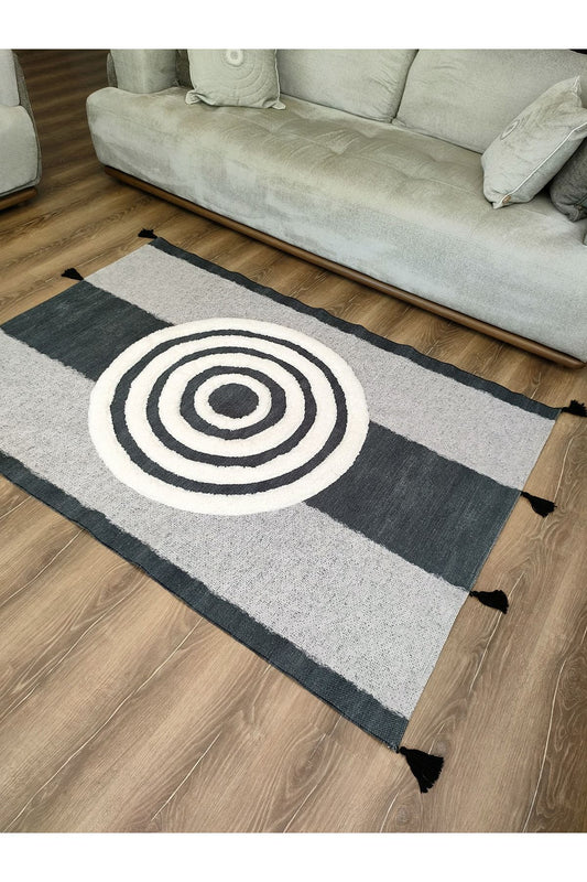 Tafting Kilim Serisi Üzeri Peluşlu Dokuma Taban Dekoratif Kilim
