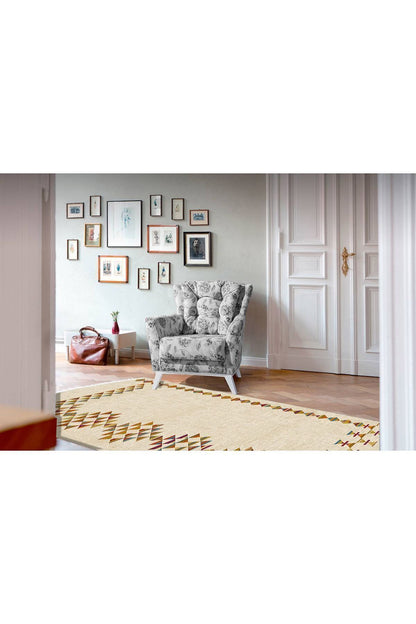 Cotton Serisi Multy Tonlarında Hasır Görünümlü Geometrik Eskitme Desen Dekoratif Dokuma Taban Kilim