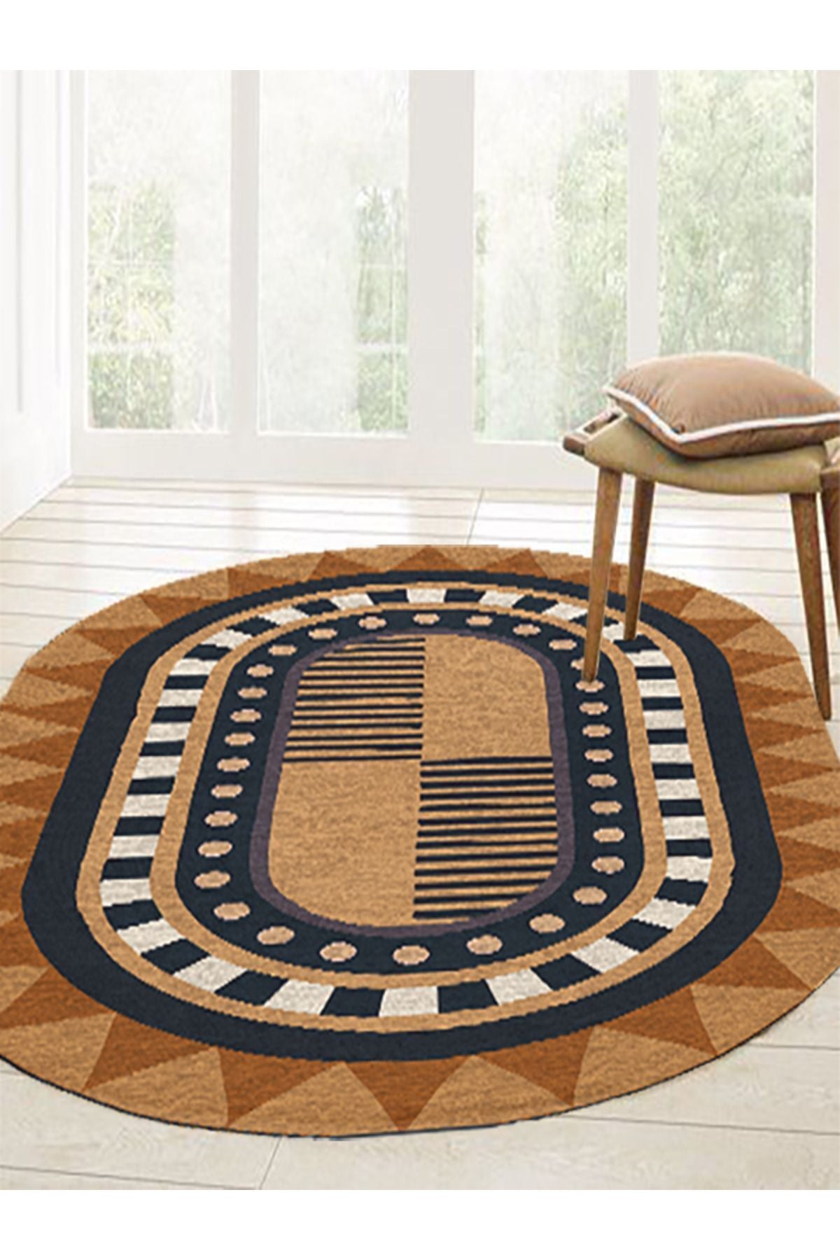 Boho 979 Jüt Hasır Etnik Desenli Oval Jüt Örme Doğal Hasır Natural Oval Halı