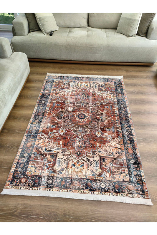 Mars 2195 Renkli Göbekli Desenli Yıkanabilir Ve Kaymaz Salon Halısı, Koridor Ve Mutfak Halısı