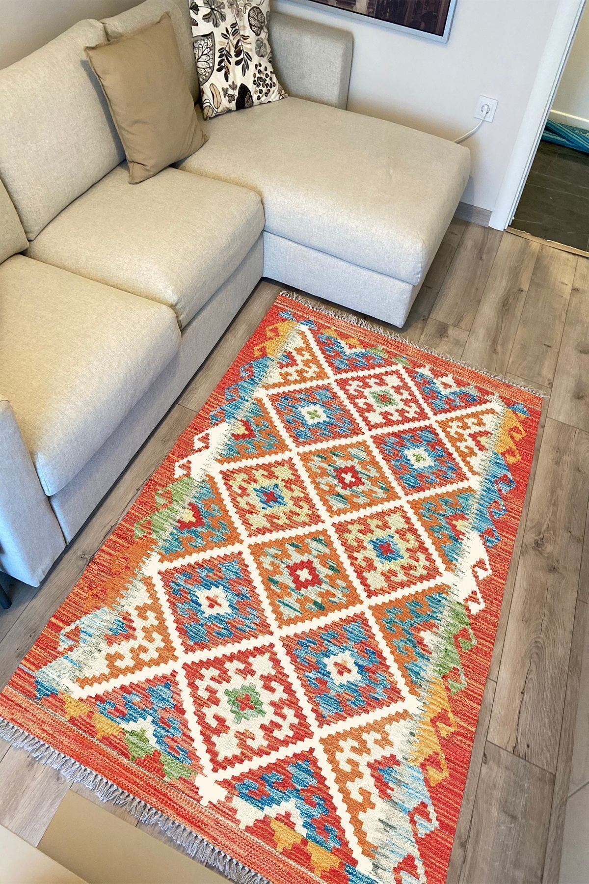 Cotton Kilim 39 Modern Ve Otantik Karışımı Desenli Dekoratif Yıkanabilen Dokuma Kilim