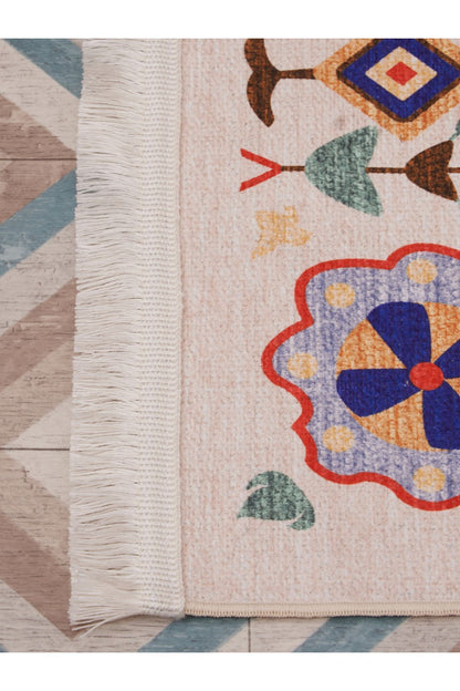 HV  2035 Renkli Klasik Desenli Yıkanabilir Dokuma Taban Salon Halısı Koridor Ve Mutfak Halısı