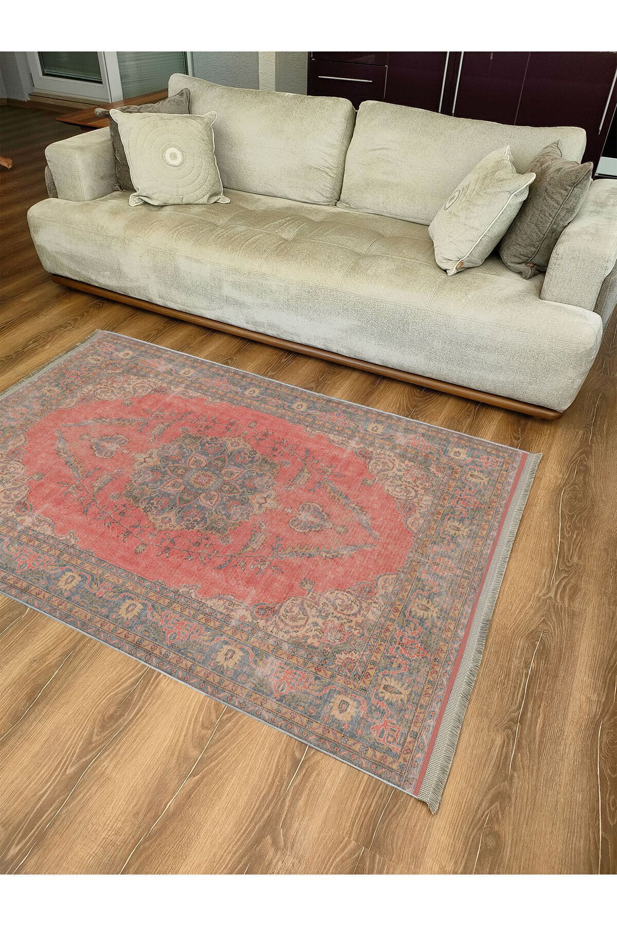 Halı Vagonu Halı 2082 Kahve Tonunda Dekoratif Halı Salon Halısı I Saçaklı Yıkanabilen Halı