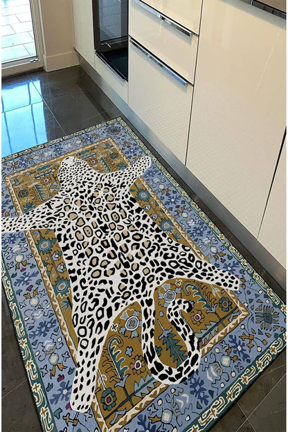 Halı Vagonu 44 Modern Stil Kaplan Post Figürlü Salon Halısı Yıkanabilen Dekoratif Halı