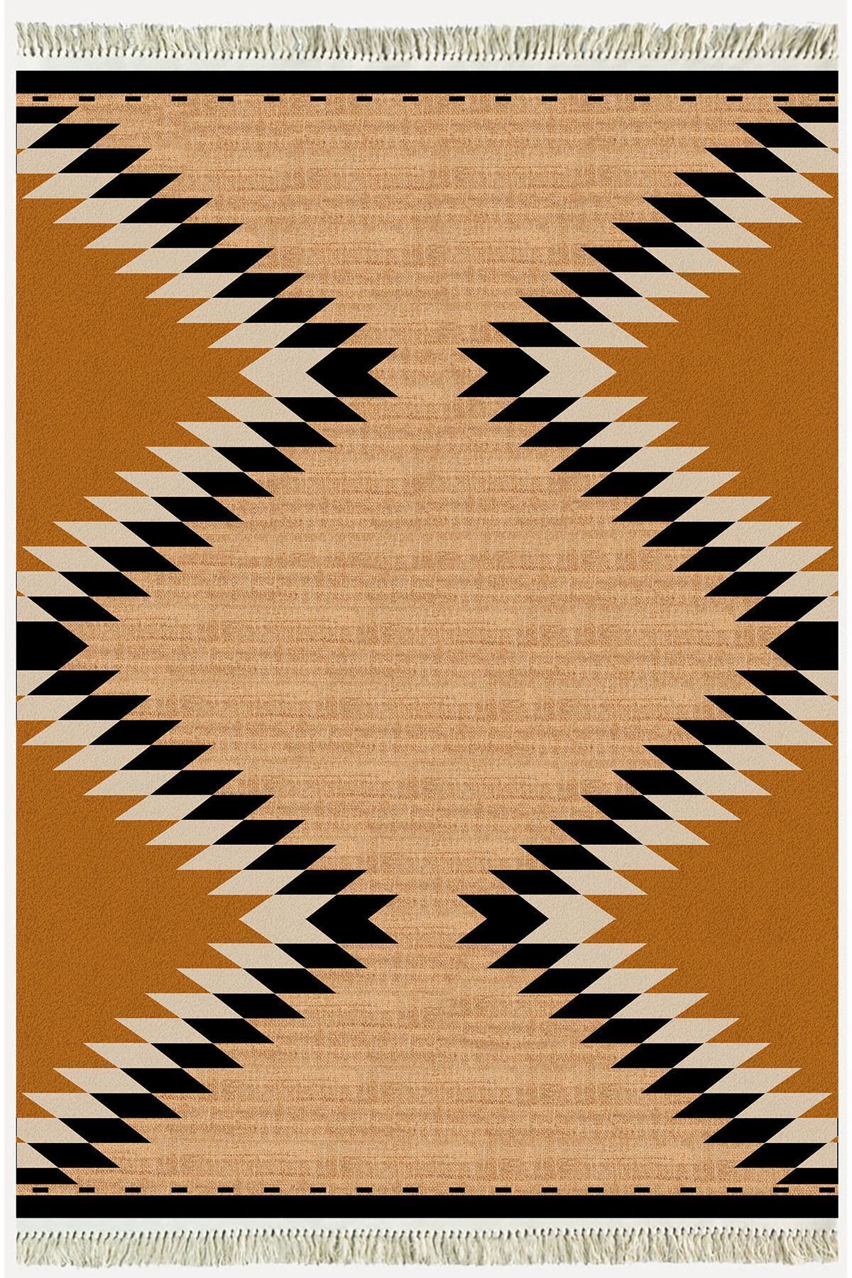 Cotton Serisi Hasır Görünümlü Geometrik Desen Dekoratif Dokuma Taban Kilim