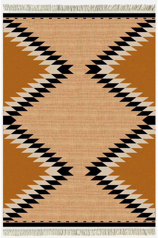 Cotton Serisi Hasır Görünümlü Geometrik Desen Dekoratif Dokuma Taban Kilim