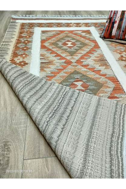 Tafting Kilim Serisi Üzeri Peluşlu Dokuma Taban Dekoratif Kilim