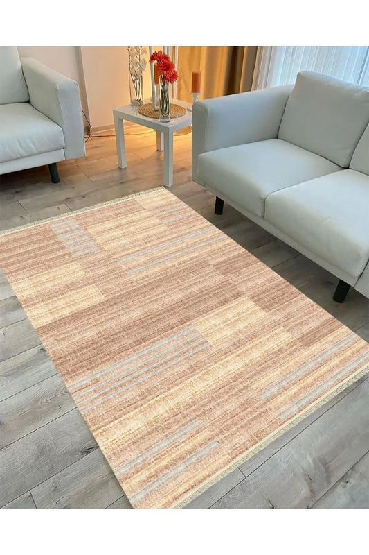 Cotton Serisi Multy Tonlarında Hasır Görünümlü Geometrik Eskitme Desen Dekoratif Dokuma Taban Kilim - HALI VAGONU