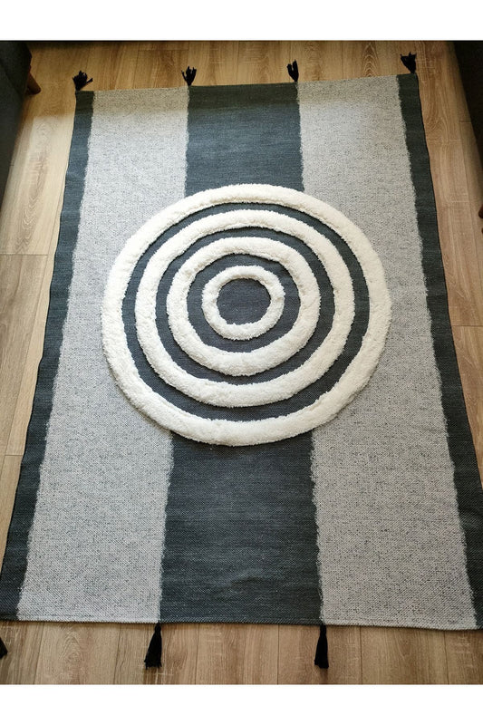 Tafting Kilim Serisi Üzeri Peluşlu Dokuma Taban Dekoratif Kilim