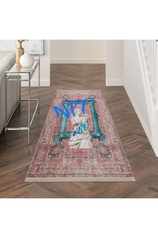 Halı Vagonu 150 Vintage Kırmızı Heykel Popüler Sanat Temalı Dokuma Taban Halı