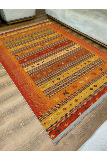 Halı Vagonu 2038 Renkli Klasik Desenli Yıkanabilir Kaymaz Salon Halısı, Koridor Ve Mutfak Halısı