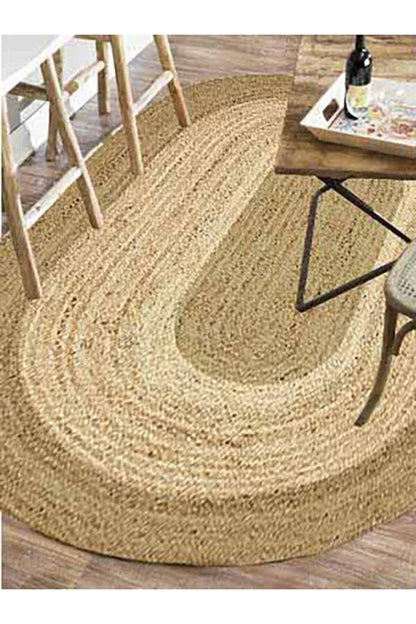 Boho 977 Jüt Hasır Etnik Desenli Oval Jüt Örme Doğal Hasır Natural Oval Halı