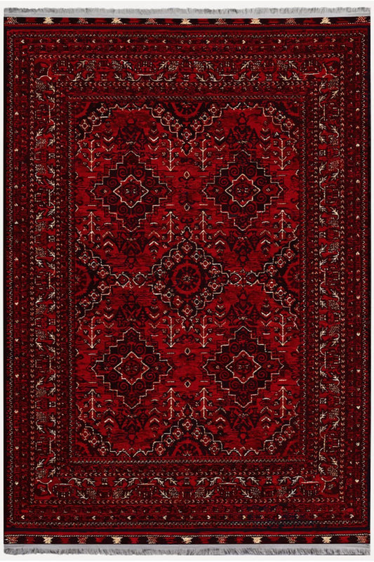 Halı Vagonu 2168 Bordo Tonlarında Geleneksel Klasik Yıkanabilen Dekoratif Halı