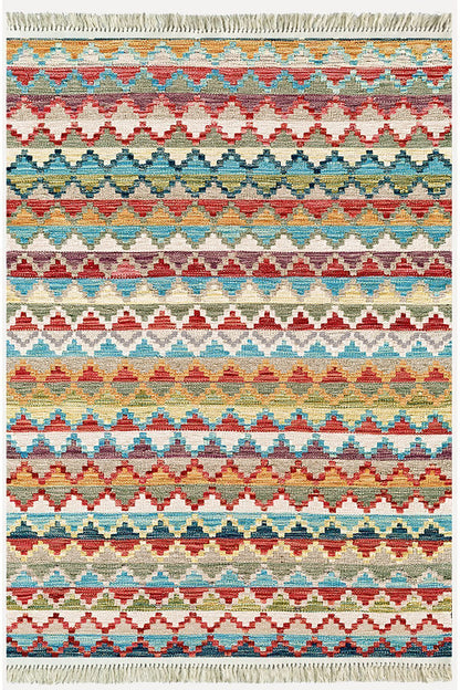 Cotton Serisi Multy Tonlarında Baklava Antika Desenli Dekoratif Dokuma Taban Kilim