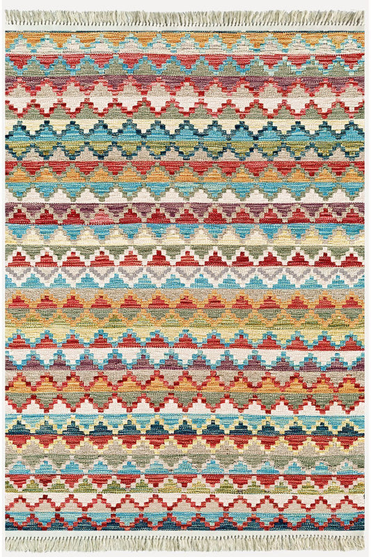 Cotton Serisi Multy Tonlarında Baklava Antika Desenli Dekoratif Dokuma Taban Kilim