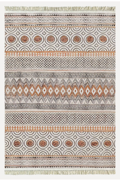 Cotton Kilim67 Multu Iskandinav Motifler Modern Dekoratif Saçaklı Yıkanabilen Dokuma Kilim