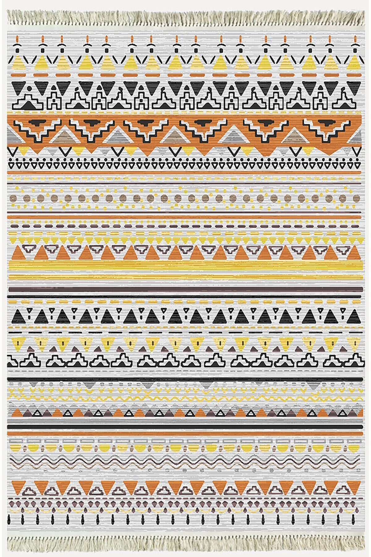 Cotton Kilim 58 Soft Renklerde Şerit Desenli Dekoratif Yıkanabilen Dokuma Taban Kilim