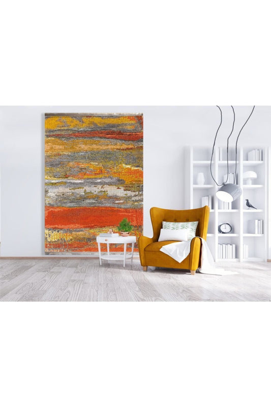 Halı Vagonu 2016 Turuncu Ve Hardal Tonda Modern Etnik Dekoratif Halı