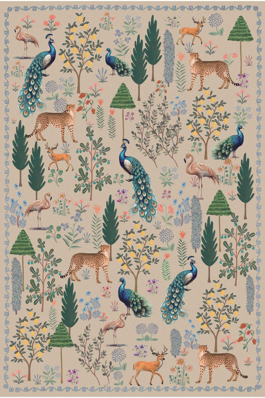 Floral Bej Tonlarında Pastel Botanik Tema Dokuma Taban Salon Halısı Çocuk halısı  mars254