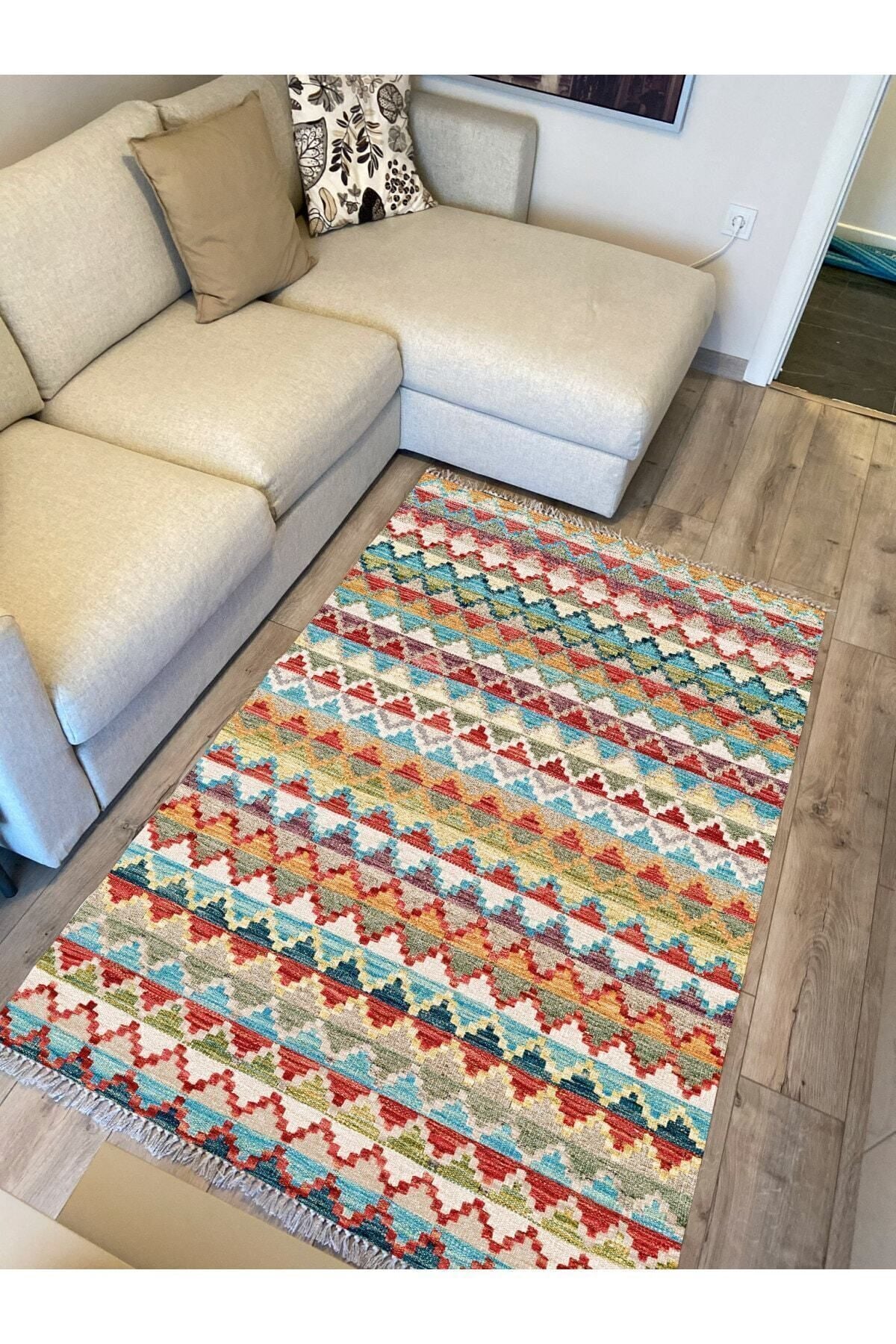 Cotton Serisi Multy Tonlarında Baklava Antika Desenli Dekoratif Dokuma Taban Kilim