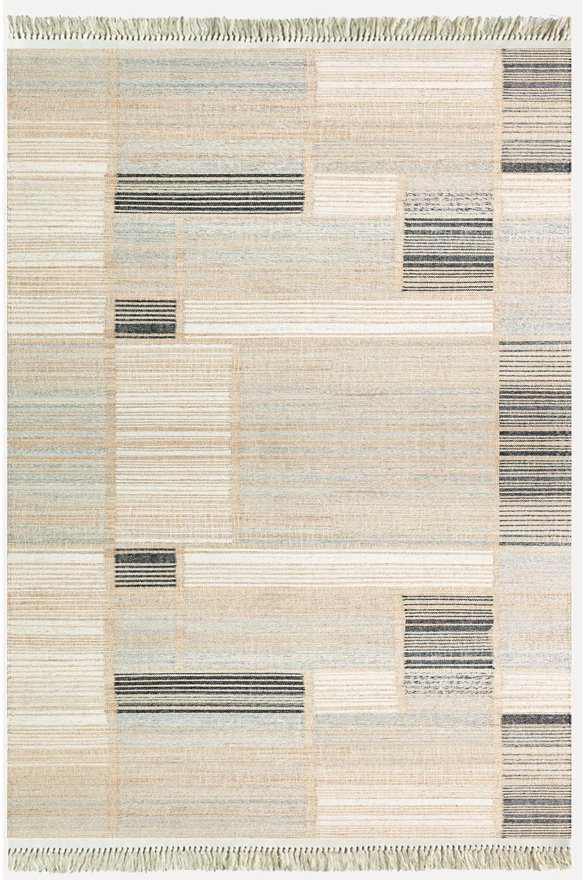 Cotton Serisi Hasır Görümlü Pachwork Eskitme Desenli Dekoratif Dokuma Taban Kilim