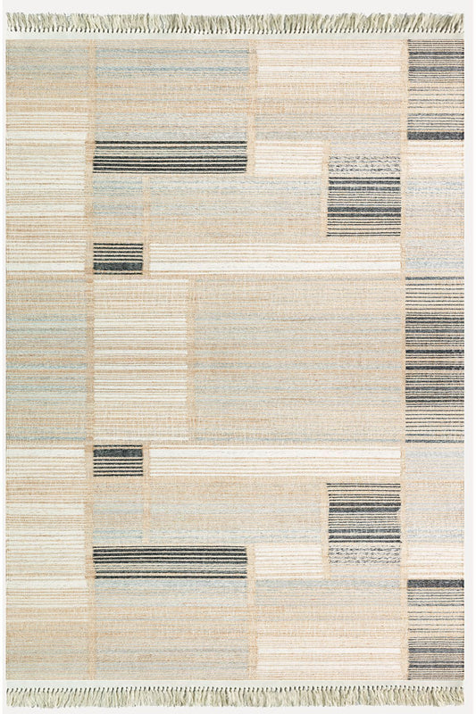 Cotton Serisi Hasır Görümlü Pachwork Eskitme Desenli Dekoratif Dokuma Taban Kilim