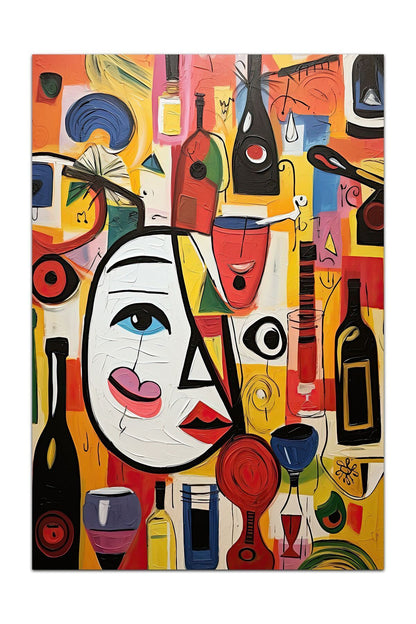 Halı Vagonu 161 Yüz ve Kadeh Temalı Tuval Boya Efektli Dokuma Taban Halı