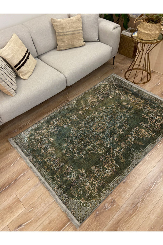 Halı Vagonu 2177 Eskitme Desenli Yıkanabilir Kaymaz Tabanlı Salon Halısı, Koridor Ve Mutfak Halısı