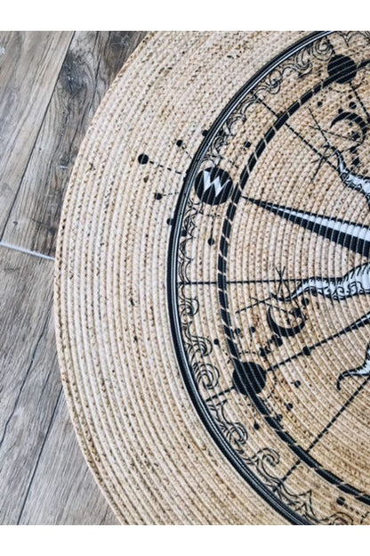 Pusula Desenli Yuvarlak Jüt Örme Hasır Halı/Kilim HV-JH-05