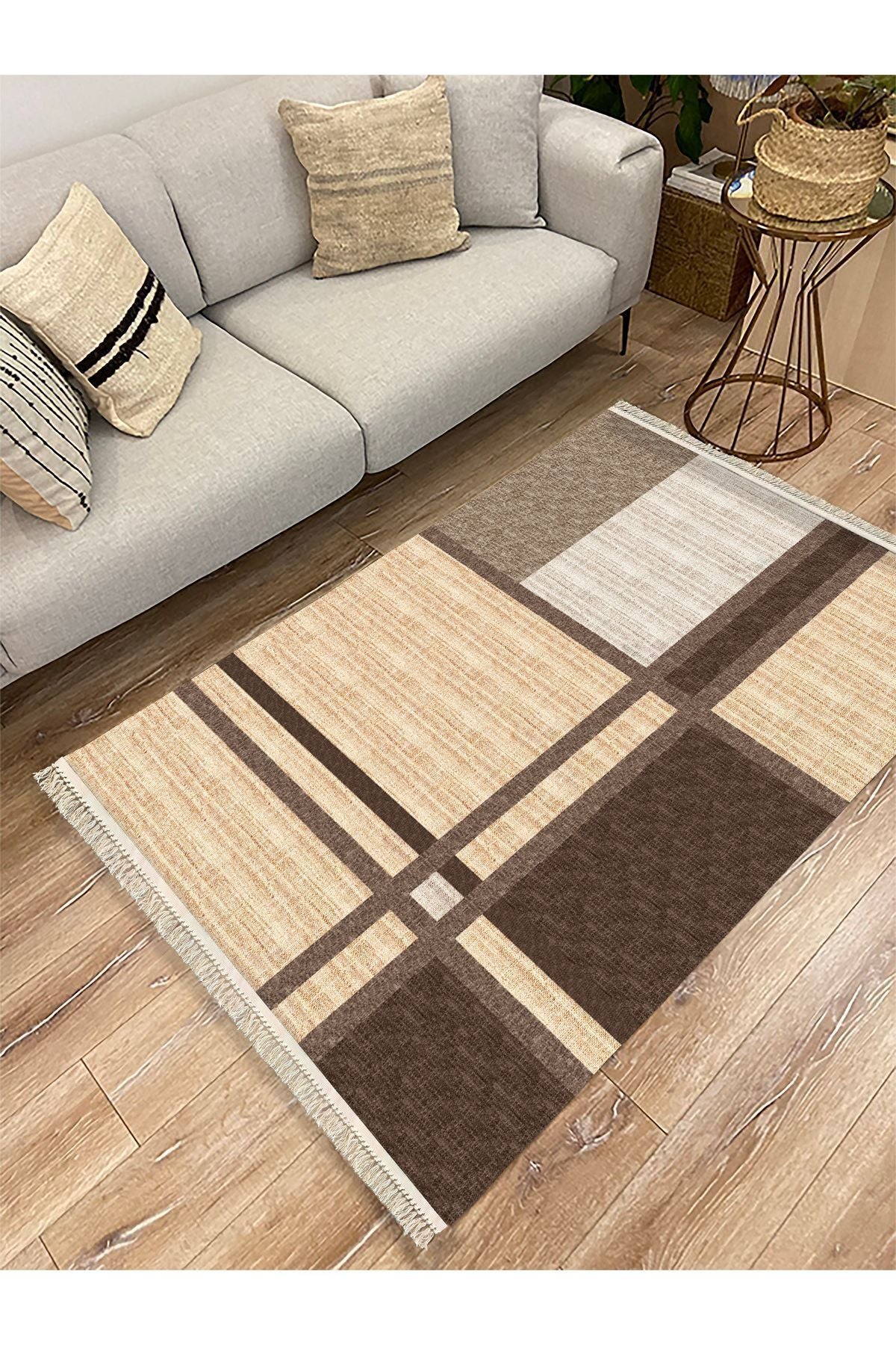 Cotton Kilim 44 Jut Efekli Natural Modern Dekoratif Yıkanabilen Dokuma Kilim