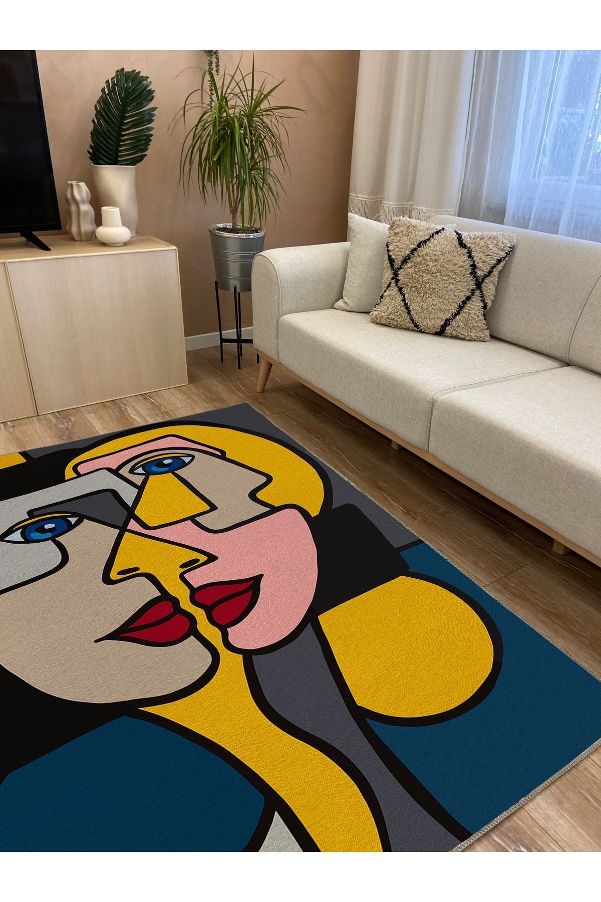 Halı Vagonu 2500 Renkli Kadın Silüet Pamuk Dokuma Taban Halı