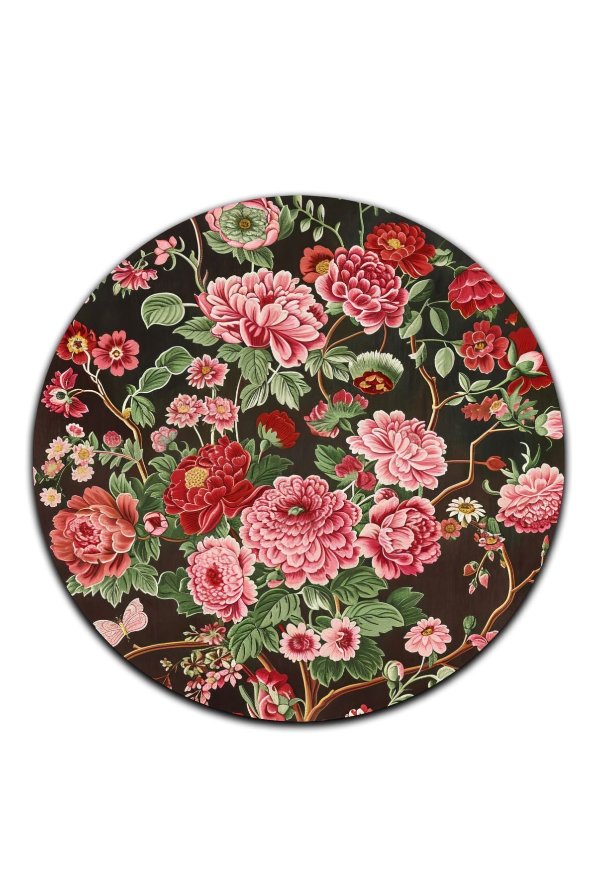 Halı Vagonu 144 Bahar Çiçekleri Kırmızı Yeşil Çok Renkli Yuvarlak Halı