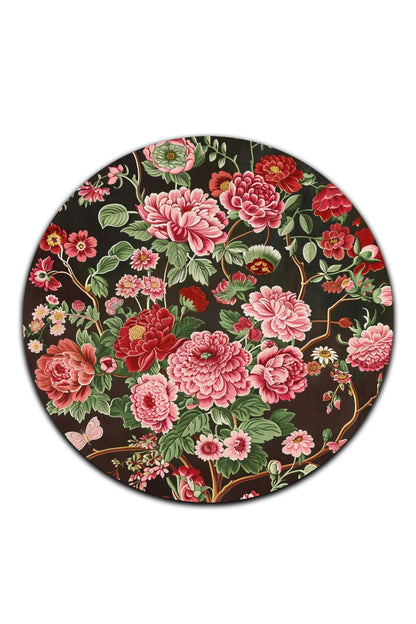 Halı Vagonu 144 Bahar Çiçekleri Kırmızı Yeşil Çok Renkli Yuvarlak Halı