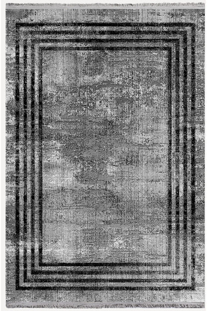 Halı Vagonu 2086 Füme Tonunda Dekoratif Halı Salon Halısı Saçaklı Yıkanabilen Halı