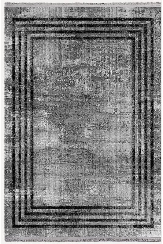 Halı Vagonu 2086 Füme Tonunda Dekoratif Halı Salon Halısı Saçaklı Yıkanabilen Halı