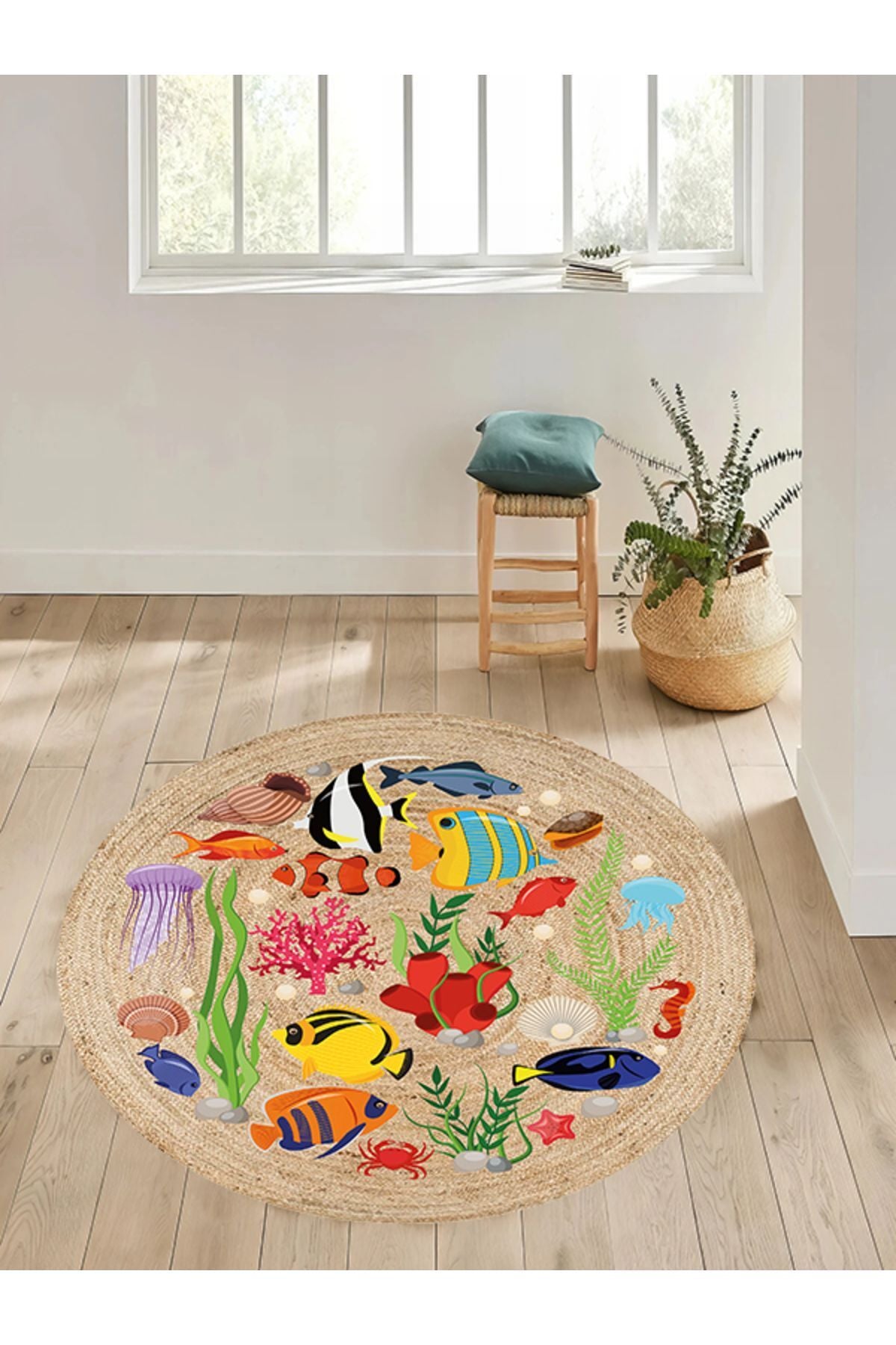 Boho 917 Jüt Hasır Etnik Desenli Jüt Örme Doğal Hasır Natural Halı