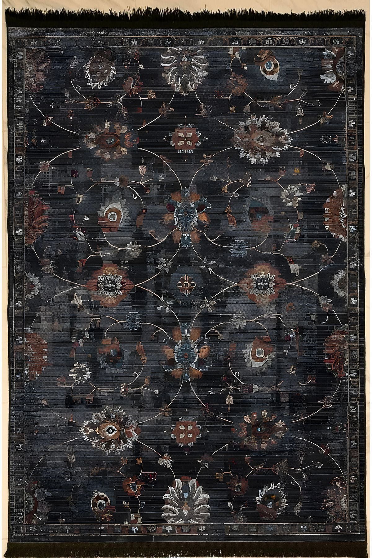 HV  54 Modern Stil Kreatif Siyah Halı Ve Kilim Salon Halısı Saçaklı Yıkanabilen Dekoratif Halı