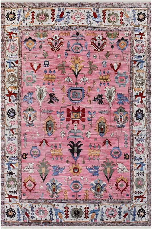 Halı Vagonu71 Fuşya Tonlarında Dekoratif Salon Halısı Klasik Halı Saçaklı Yıkanabilen Halı