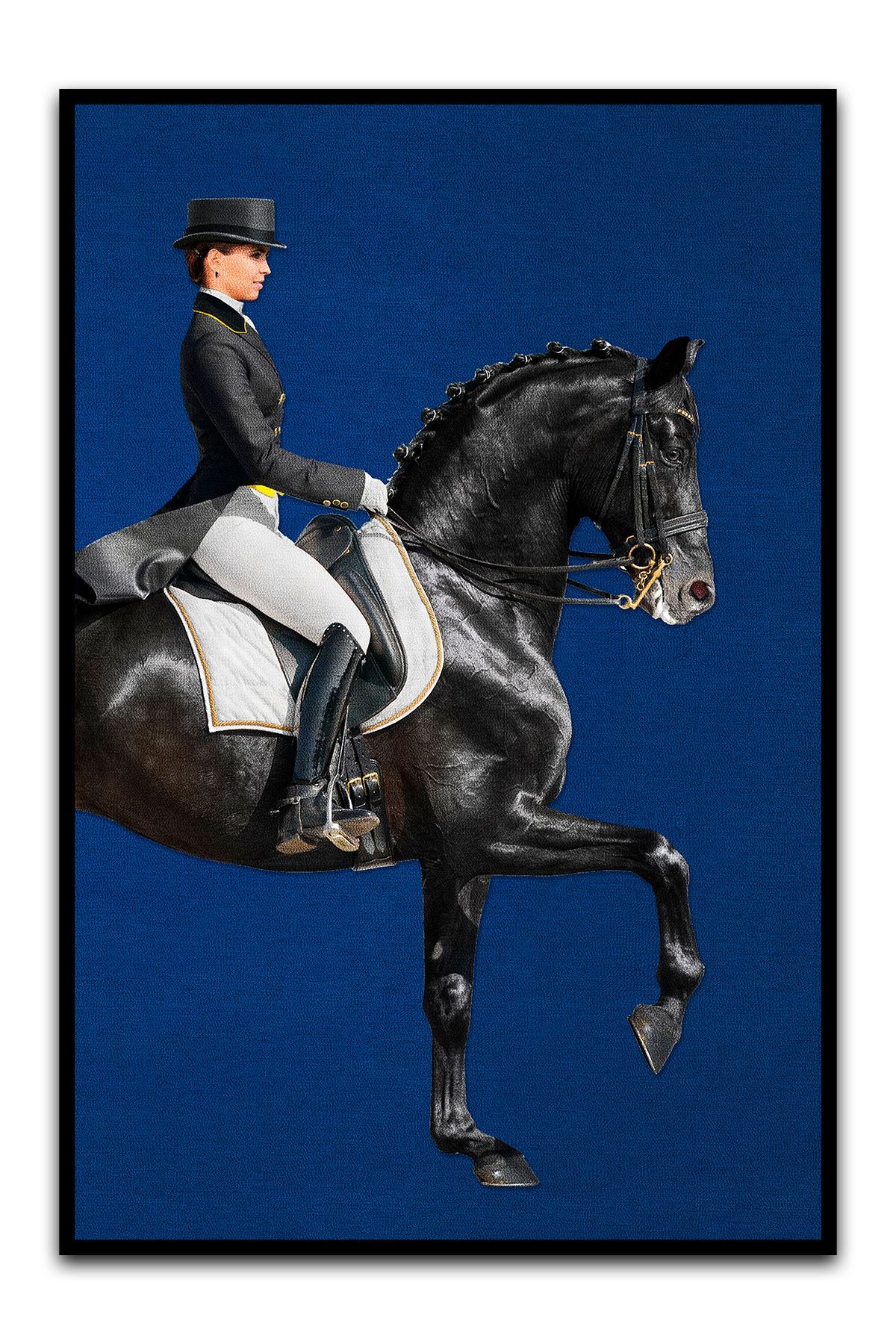 Halı Vagonu 186 Binicilik ve At Figürlü Lacivert Modern Dokuma Taban Halı