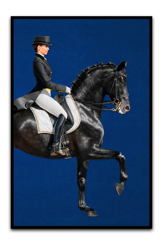 Halı Vagonu 186 Binicilik ve At Figürlü Lacivert Modern Dokuma Taban Halı