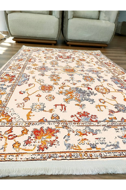 Halı Vagonu Serisi Multy Tonlarında Çiçekli Desen Kaymaz Taban Şönil Halı