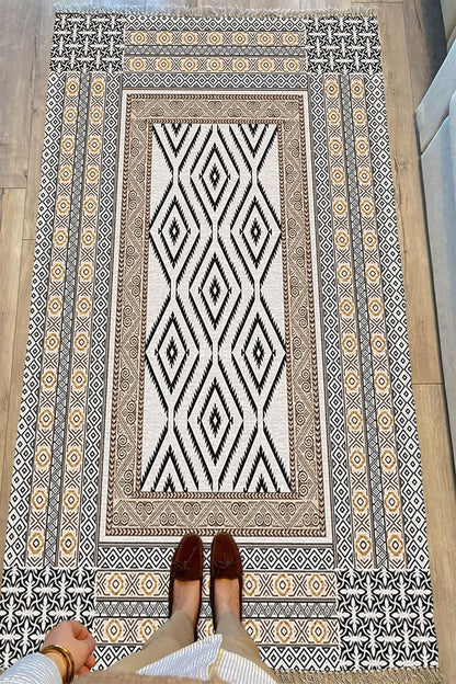 Cotton Serisi Yunan Motifli Eskitme Antik Otantik Desen Dekoratif Dokuma Taban Kilim