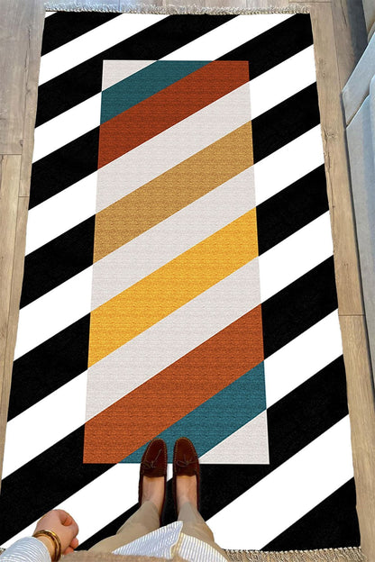 Cotton Serisi Siyah Beyaz Ve Multy Tonlarında Yatay Çizgili Dekoratif Dokuma Taban Kilim