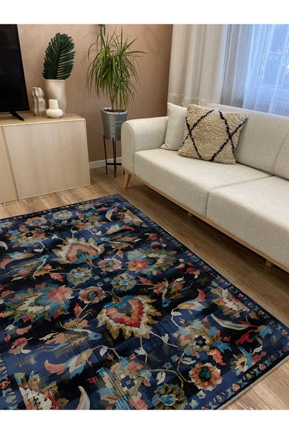 Halı Vagonu 58 Modern Stil Siyah Halı Ve Kilim Salon Halısı Saçaklı Yıkanabilen Halı