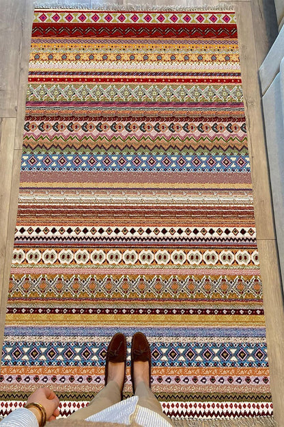 Cotton Serisi Multy Tonlarında Antika Esitme Desenli Dekoratif Dokuma Taban Kilim