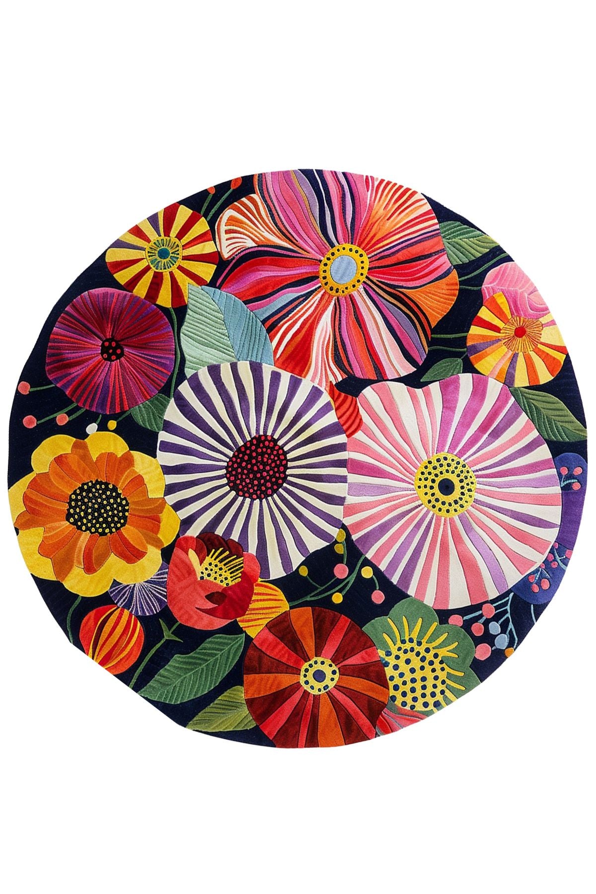 Halı Vagonu 200 Çok Renkli Çiçekli Yuvarlak Dokuma Taban Salon Alan Halısı