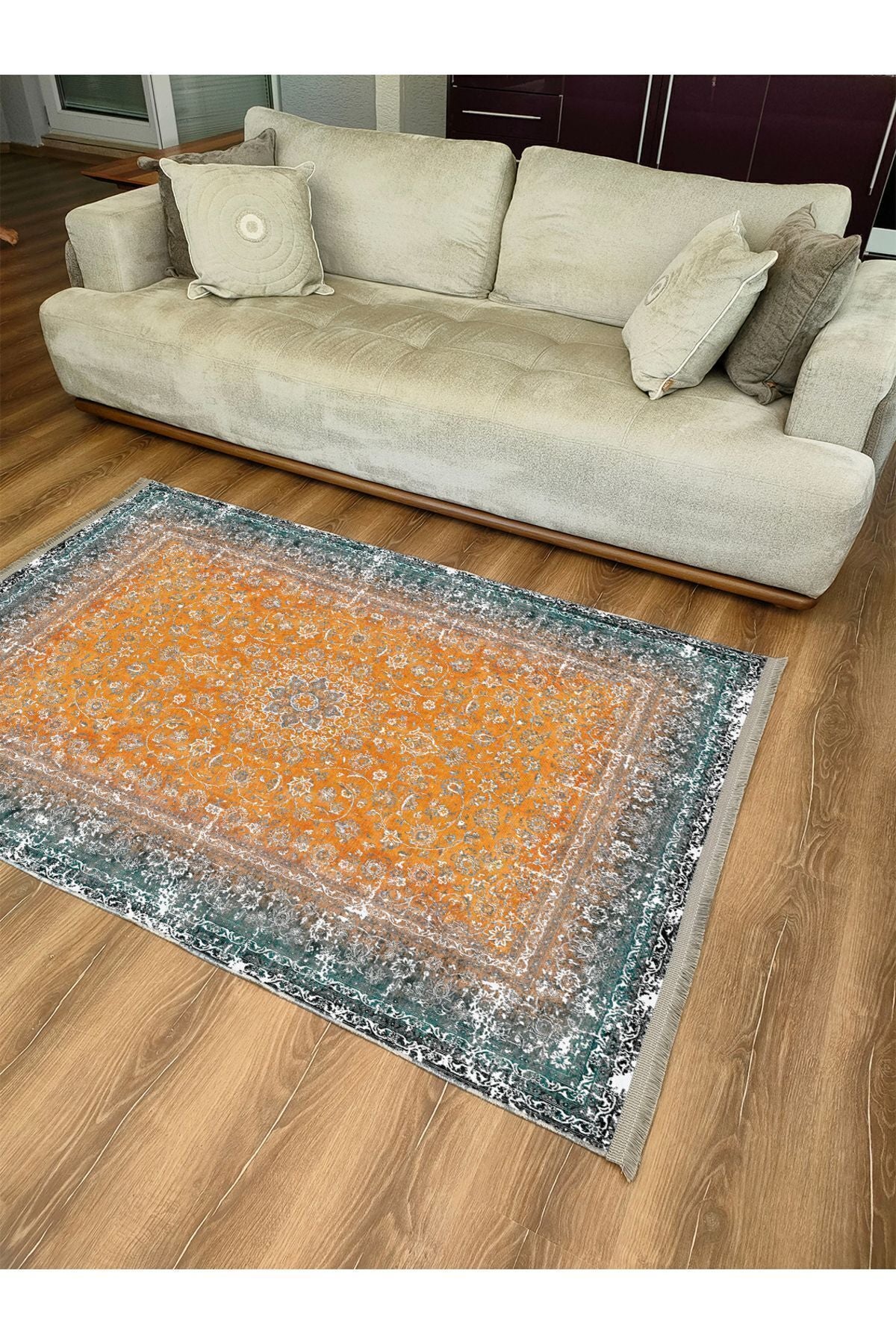 Halı Vagonu 2186 Eskitme Desenli Yıkanabilir Kaymaz Tabanlı Salon Halısı, Koridor Ve Mutfak Halısı