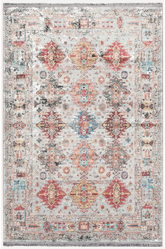 Mars 2164 Krem Tonlarında Eskitme Desen Kaymaz Taban Dekoratif Halı